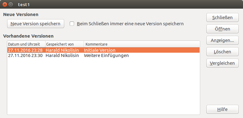 Versionskontrolldialog